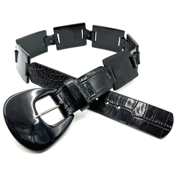 VINTAGE Belt Italian leather acrylic links euc - Picture 7 of 7